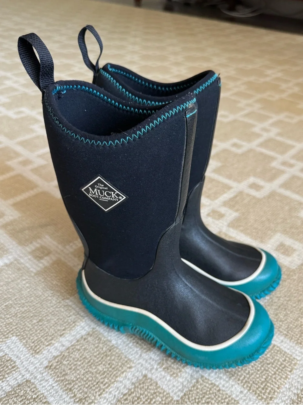 Muck Boot Company Kids Hale Rubber Rain Boots Waterproof Black Teal US 12